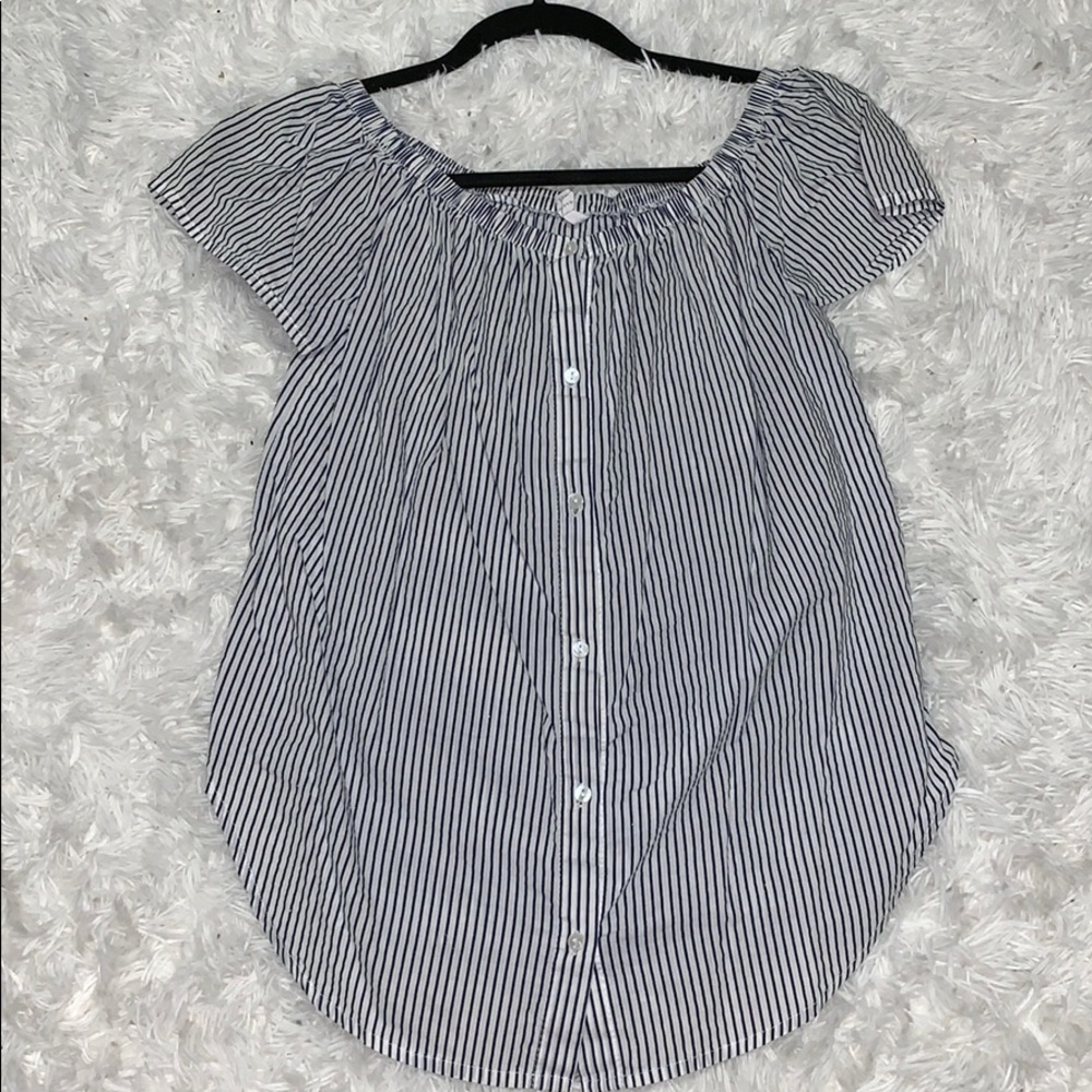 Stripe button down off shoulder top